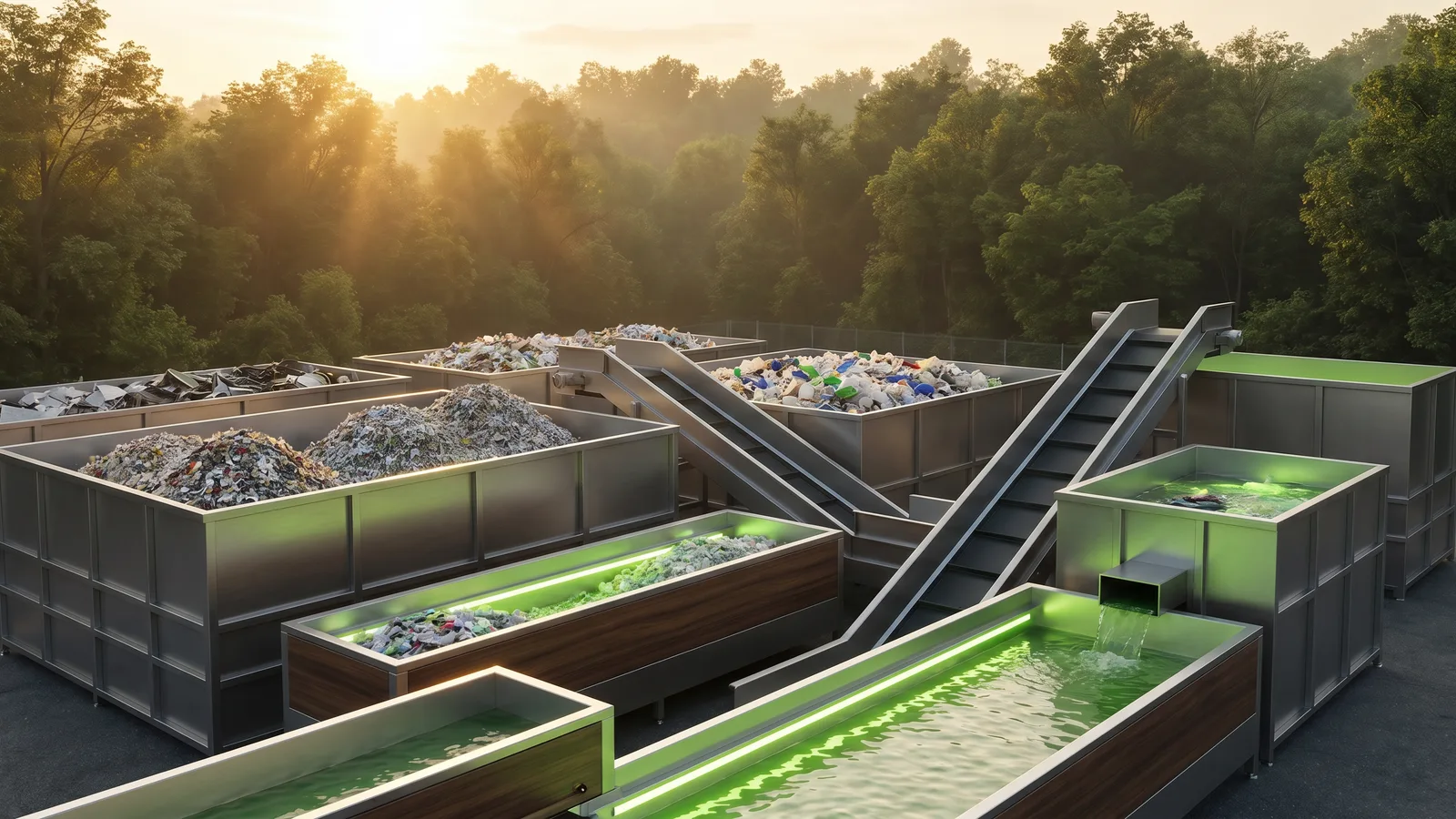 Gemengde vloeibare en vaste industriële reststromen op een verwerkingsterrein