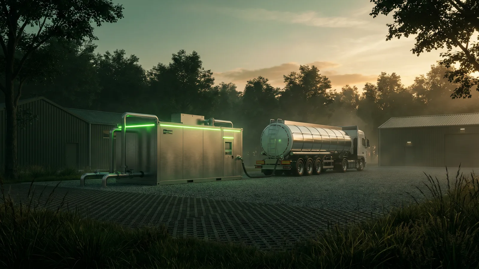 Oil-water separator and a tanker at an industrial site