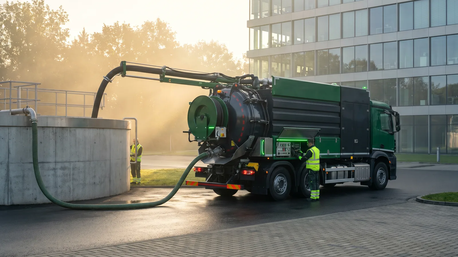 Kolkenzuiger die slib en sediment uit een tank verwijdert