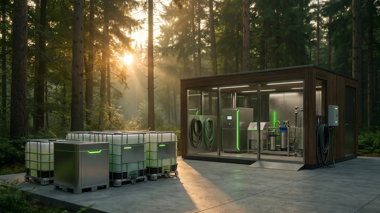 Tank-cleaning station with IBCs and containers of wash water