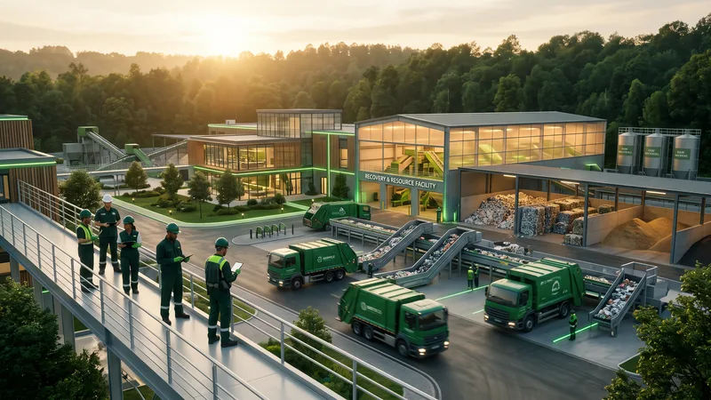 Green collection trucks and a clean sorting and processing facility where residual streams gain value